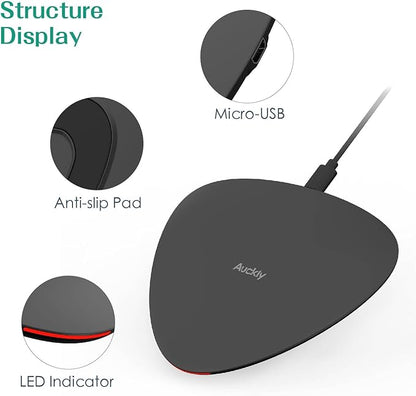 Chargeur sans fil rapide, Auckly 10W Qi Pad chargeur sans fil avec Tapis Anti-dérapant pour iPhone X/8/ 8 Plus, Samsung Galaxy S9 / S9+ / S8/ S8+/ S7 / S7 edge / S6 edge+ et autres Compatibles Qi - Noir