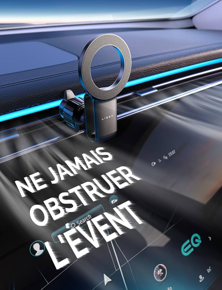 LISEN Support Téléphone Voiture Magsafe, Clip Améliorer 2024 [30 Super Aimants Puissants] [Case Friendly] Support Magnetique Porte Telephone Voiture Aimanté pour Tous Les pour iPhone 15 14 13 Pro Max