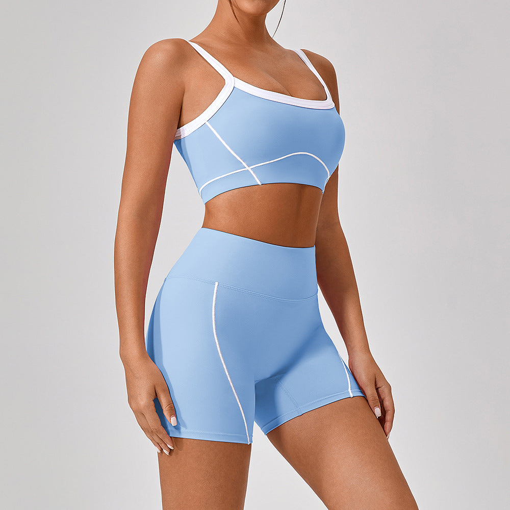 Ensemble "Contour-Flex" – Set Fitness 2 Pièces à Bretelles Spaghetti & Design Bicolore