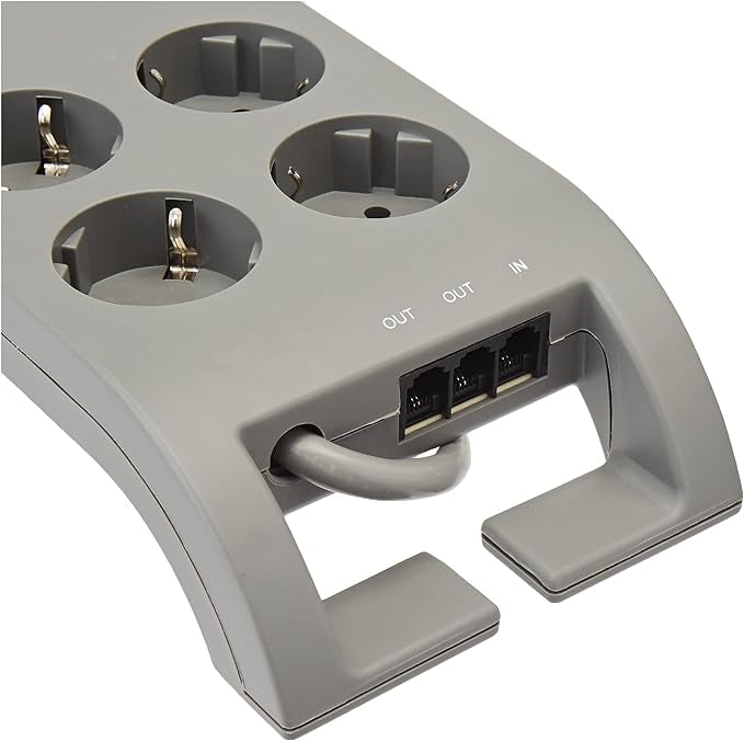 Philips Prise 8 Voies - 230V - Type F - Noir - Protection Secteur - Prises Coaxiales et Téléphonique