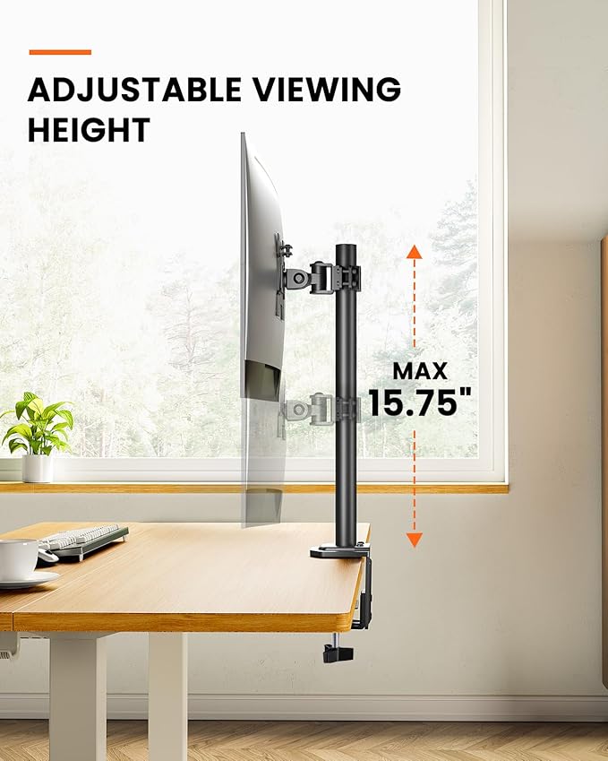 Support Ecran PC pour Moniteurs de 13 à 32 Pouces, Bras Ecran PC Réglable en Hauteur de 42 cm, Pied Ecran PC avec 2 Options de Montage, Vesa 75/100 mm, 8 Kg