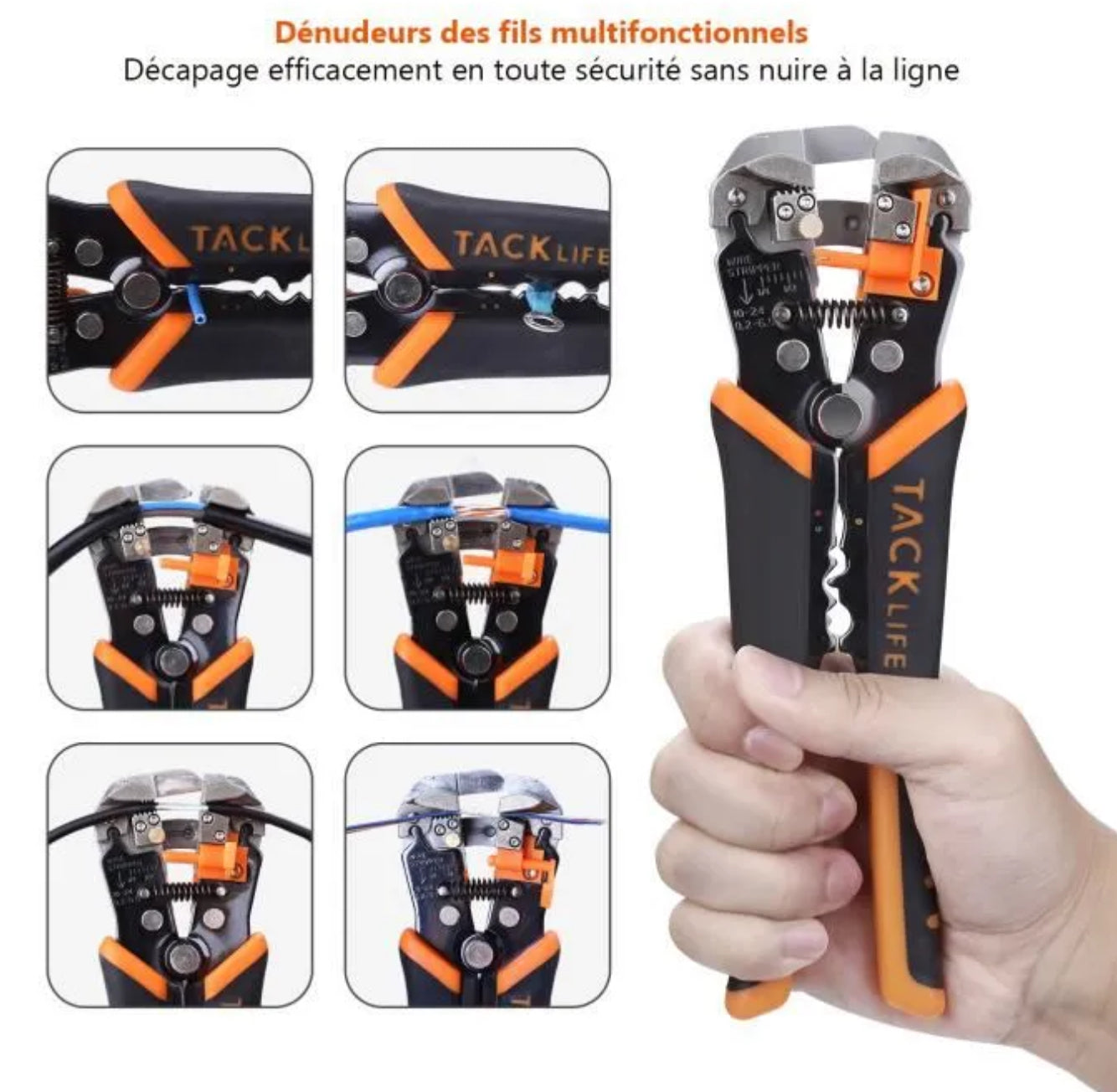 Pince à Dénuder Automatique TACKLIFE - Coupeur Câble Fil Corde - Outil Sertissage