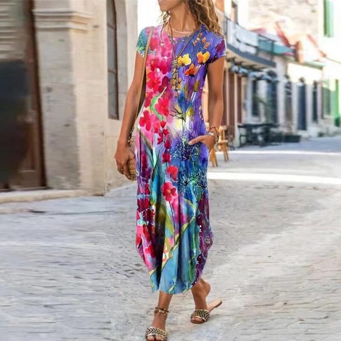 Robe "Summer-Pop" – Manches Courtes, Col Rond & Imprimé Graphique Tendance