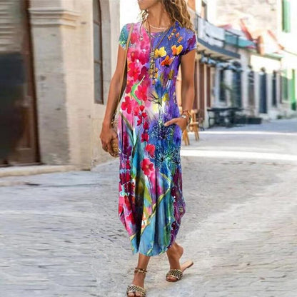 Robe "Summer-Pop" – Manches Courtes, Col Rond & Imprimé Graphique Tendance