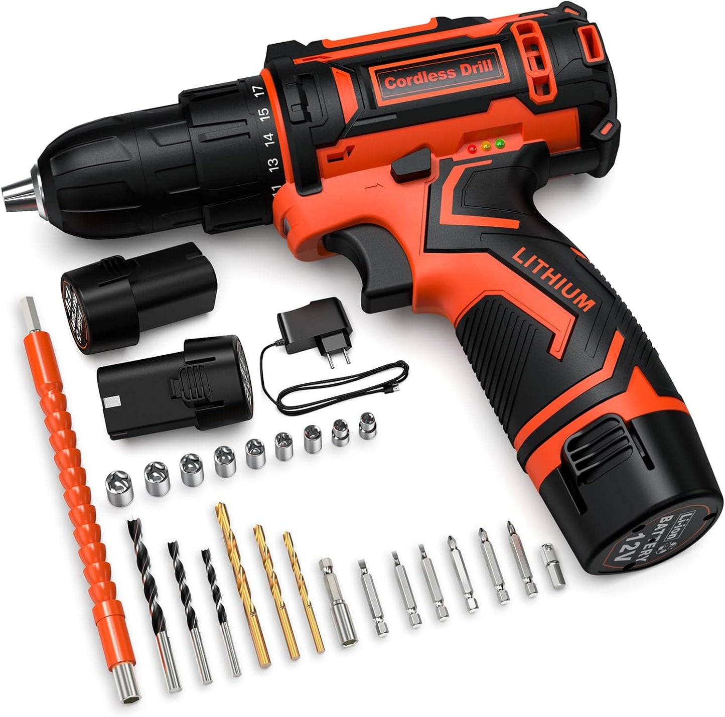 Perceuse Visseuse Devisseuse Sans Fil 12V, avec 2 Batteries et 25 Accessoires, 25Nm neuve