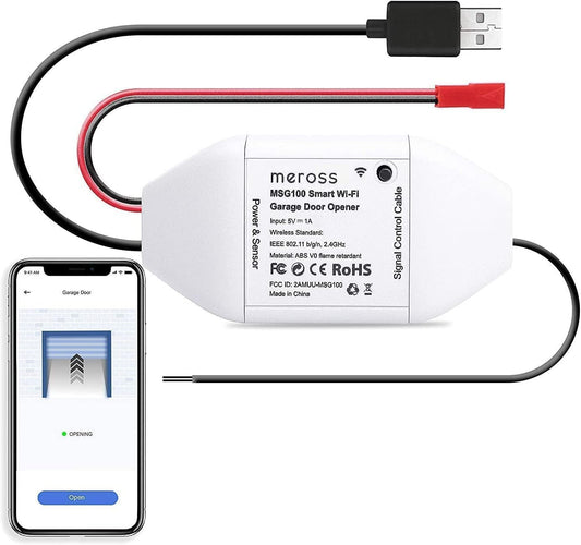 Meross Ouvre-Porte de Garage Connecté WiFi, Télécommande de Porte Intelligent Compatible avec Alexa, Google Assistant et SmartThings, Contrôle à Distance, Commande Vocale et Fonction de Temps