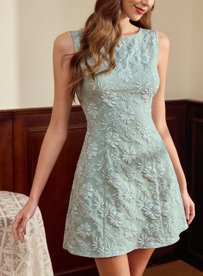 Robe "Lumière de Provence" – Jacquard Floral, Coupe Minimaliste & Style Français