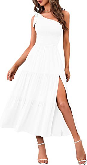 Robe "Ethereal-One" – Coupe Asymétrique à une Épaule, Bustier Smocké & Ourlet Plissé