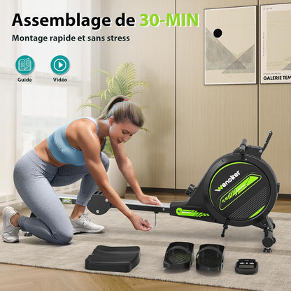 Rameur magnétique Pliable pour la Maison 2025 Mise à Jour,capacité de Poids de 160 kg,Silencieux et Lisse avec Support de Tablette pour écran LCD et Coussin de siège Confortable