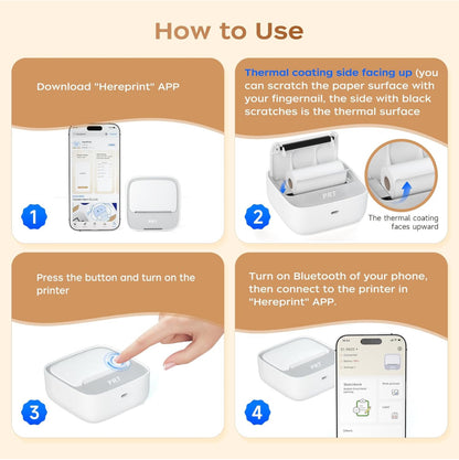 PRT Mini imprimante - Imprimante Thermique Portable sans Encre - Imprimante de Poche Bluetooth - Imprimante de téléphone pour étude, Graphiques, Photos