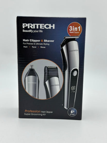 PRITECH Tondeuses à Cheveux pour Hommes, Tondeuse à Nez, Micro Rasoirs 3 en 1 Kit de Soins pour Hommes sans Fil et Rechargeable, Tondeuse à Cheveux Électrique avec Écran LED et Tête de Coupe T, IPX6