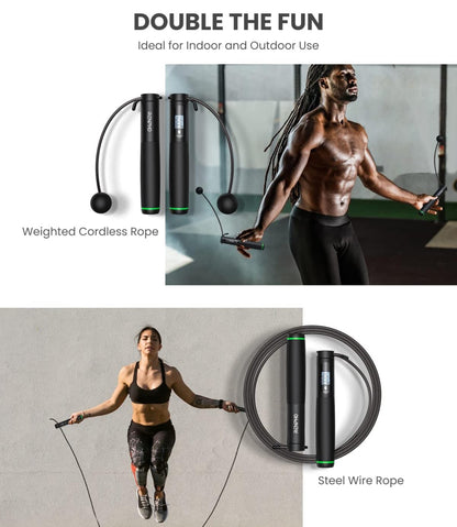 Corde à Sauter Intelligente avec Compteur, Corde à Sauter sans Fil Réglable, App Données d'Analyse, Corde a Sauter Fitness Homme Femmes Enfants, Crossfit Équipement d'Entraînement