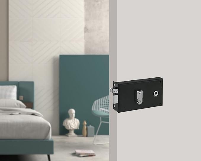 Serrure en Applique Horizontale à fouillot Gauche - Kaki, 2 Clés fournies, Axe à 55 mm, Carré de 6mm