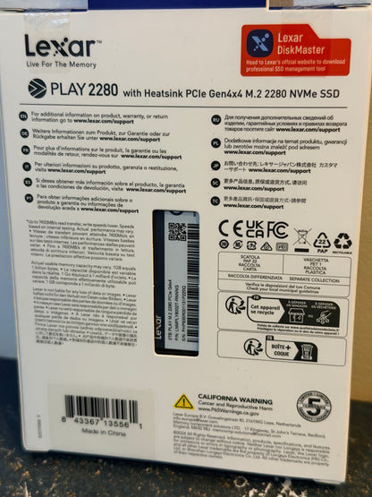 Lexar Play 2280 SSD 2 to avec dissipateur Thermique, PCle Gen 4x4 NVMe, Parfait pour PS5, Vitesse jusqu'à 7400 Mo/s, Disque SSD Interne Haute Performance, Compatible avec PS5
