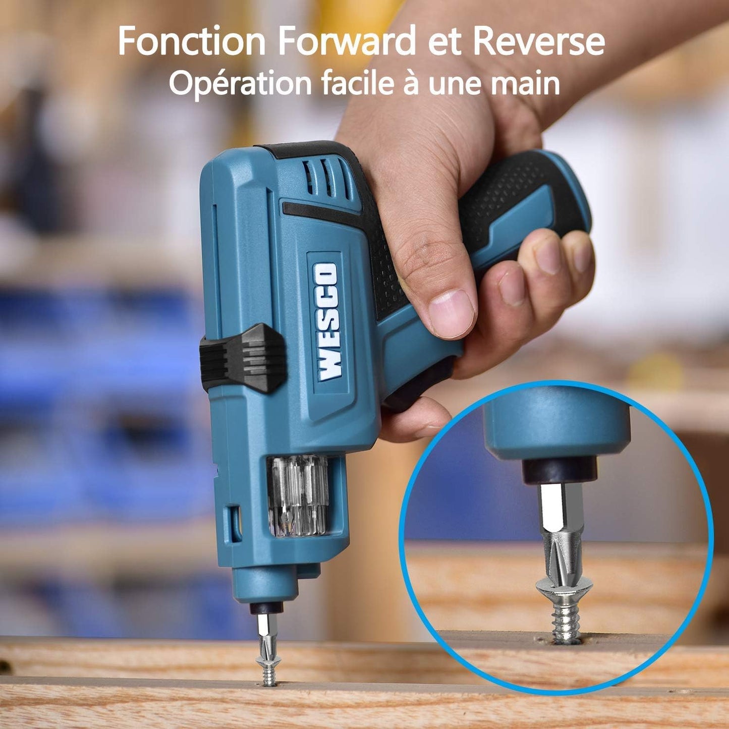 WESCO Tournevis Electrique, Visseuse sans Fil 3.6V Batterie Li-ion 1500mAh avec 6pcs Embouts de Vissage, Petit Léger, LED lumière, Changement de Embouts Pratique WS2013