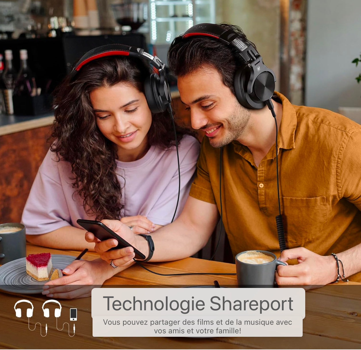 Casque Bluetooth Over Ear, 72 heures HiFi Casque stéréo sans fil, casque sans fil avec prise jack 6.35mm & 3.5mm pour Studio DJ Téléphone portable PC AMP - Rouge