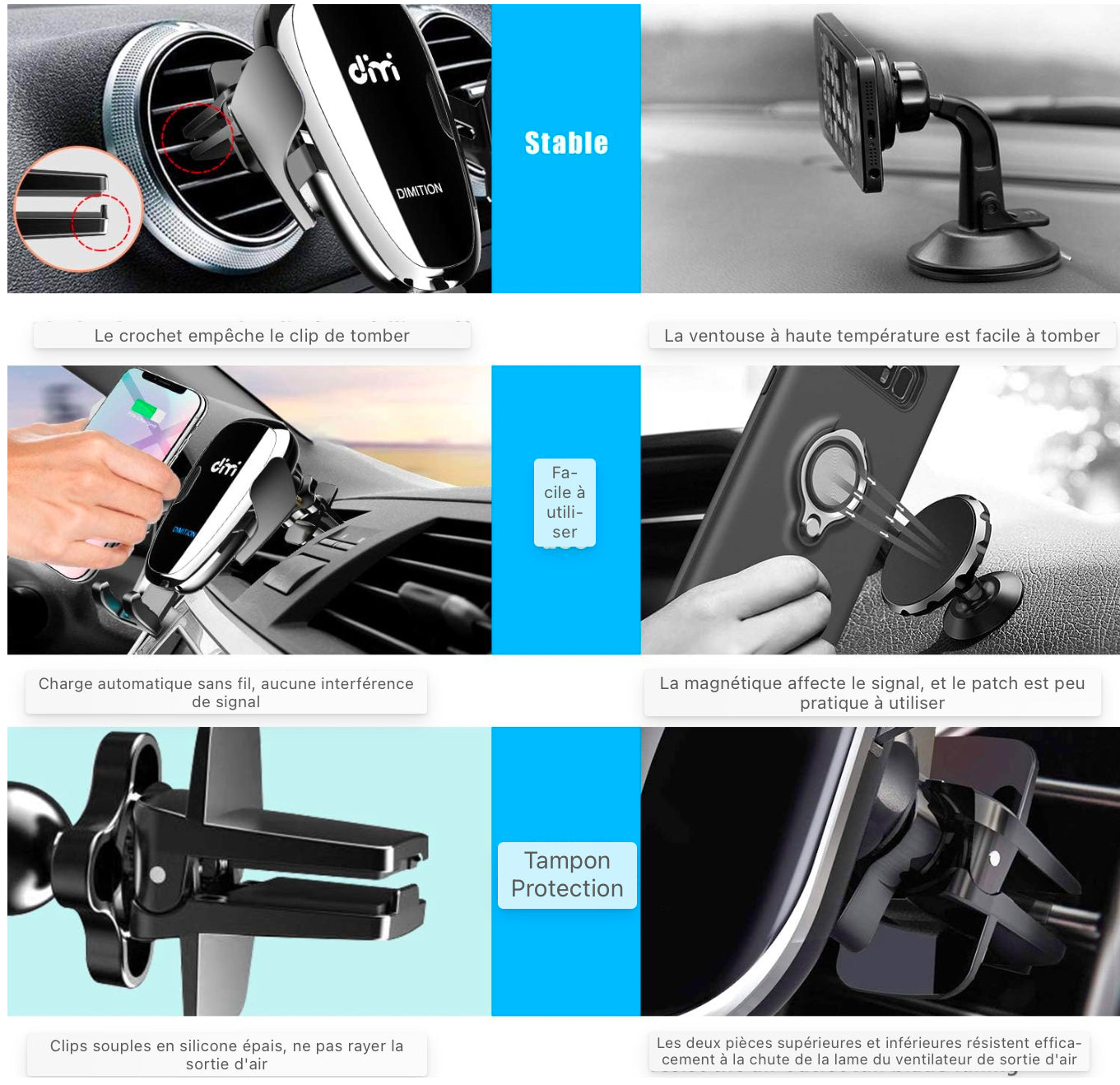 Support de téléphone portable Voiture avec fonction de chargeur, induction Qi 10w Chargeur sans fil Support de téléphone portable de voiture Kit de mise à niveau Chargeur de voiture avec 2 clips de ventilation Charge rapide pour iPhone 11/11 Pro Max/SE/Sa