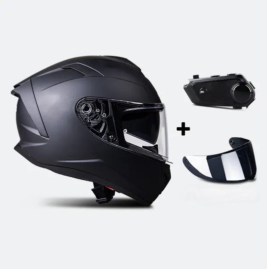 Casque Intégral Course Raider Noir Mat + Intercom + Visière Teintée neuf