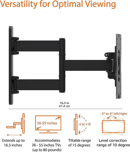 Support mural articulé pour télévision 22" à 55", orientable/inclinable Noir