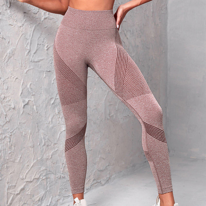 Pantalon de yoga sans couture à taille haute pour femmes Couleur unie à pois Rayé Imprimé