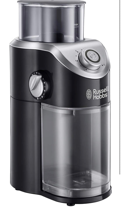 Russell Hobbs Moulin à café [électrique à meule plate] Classics (réglages variables de mouture: fine à grossière, 2 à 12 tasses, pour grains de café, noix, épices, céréales, indicateur LED) 23120-56