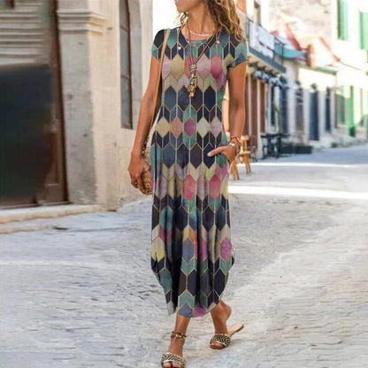 Robe "Summer-Pop" – Manches Courtes, Col Rond & Imprimé Graphique Tendance