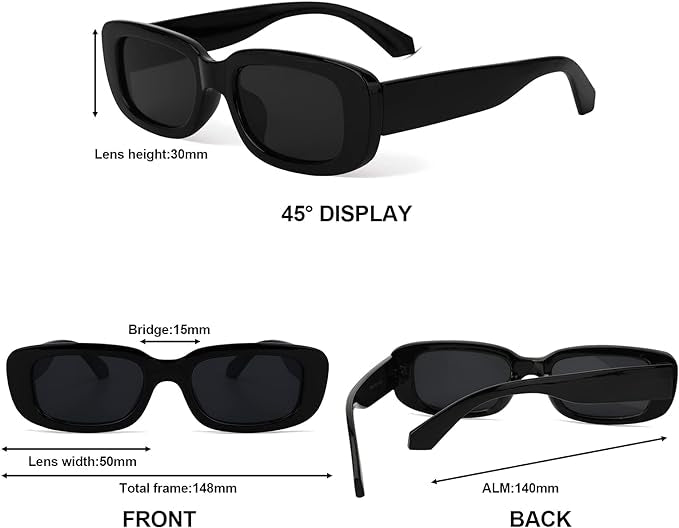 Lunettes de Soleil Rétro Rectangulaires, 3 Pièces Lunettes de Soleil Rétro Lunette de Soleil Vintage Lunettes de Soleil à La Mode Avec Protection UV 400 Lunettes De Soleil Pour Femmes Hommes