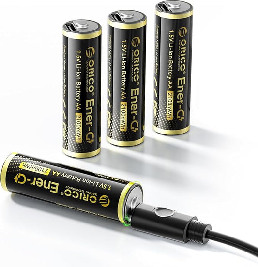 Lot de 4 Piles au Lithium Rechargeables AA - 1,5 V - 2100 mWh - avec Port de Charge de Type C - Sortie de Tension constante - Protection Intelligente pour télécommande/Jouets/appareils Photo