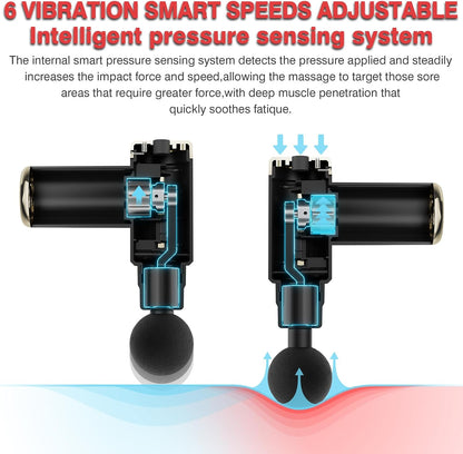 Pistolet de Massage Musculaire, Anti-Douleur Sportif Massage gun, Masseur à percussion musculaire avec 4 têtes de massage, Cadeau de Relaxation pour la Fête des Mères et la Fête des Pères