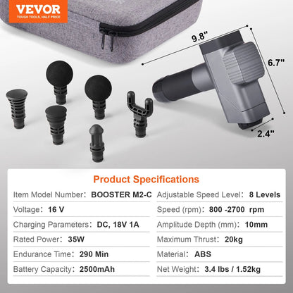 VEVOR Pistolet de massage tissus profonds masseur muscle à percussion 6 têtes