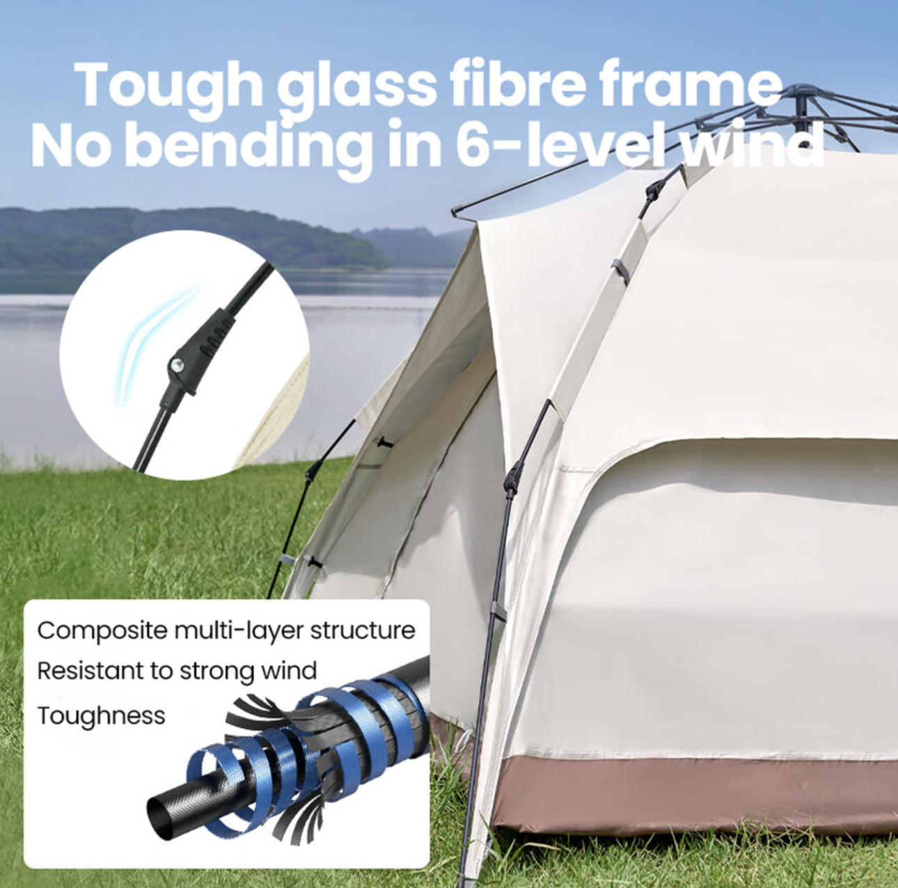 Tente double couche - Tente dôme, dépliante automatique - Équipement de randonnée et de camping en plein air - Couleur fromage, pour 3-4 personnes