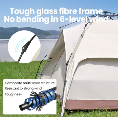 Tente double couche - Tente dôme, dépliante automatique - Équipement de randonnée et de camping en plein air - Couleur fromage, pour 3-4 personnes