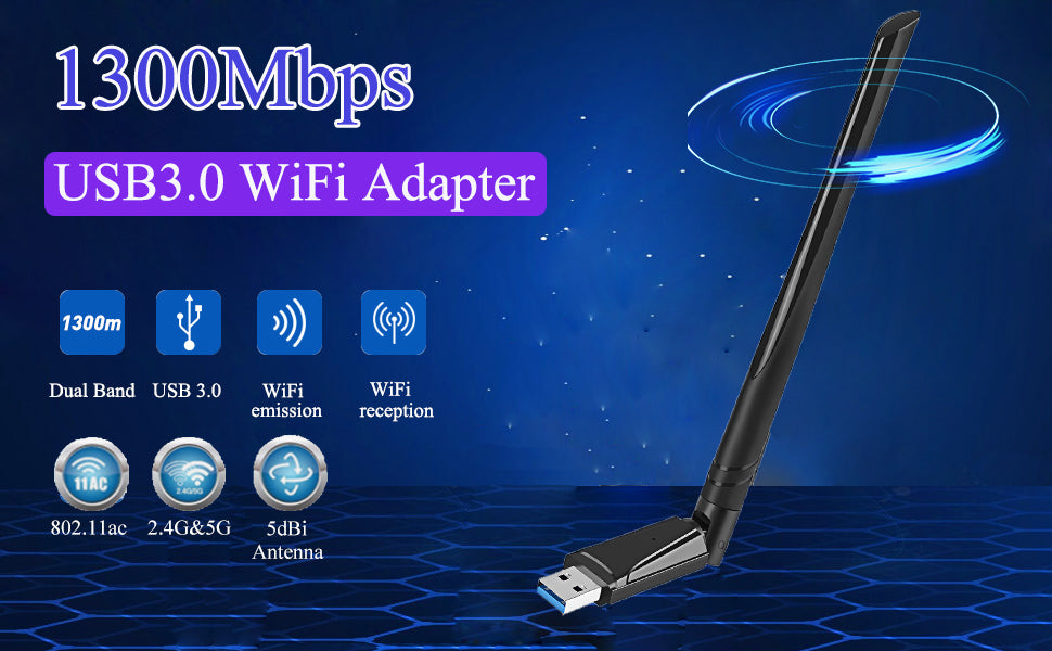 Adaptateur de clé USB WiFi 1300 Mbit/s WiFi Stick : 5,8 G/2,4 G Double Bande USB neuve