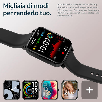 Montre Connectée pour Android iOS, 1.85" Full Touch Smart Watch avec Notifications, Répondre/Numéroter, Fréquence Cardiaque, Moniteur d'oxygène Sanguin, Compteur de Calories pour Homme Femme