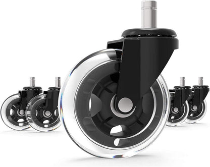 GBL - Lot de 5 Roulettes pour Chaise de Bureau - Roulette Pivotante avec Roue Protège Parquet en Caoutchouc - ne Marque pas les Sols -avec Roulement Silencieux