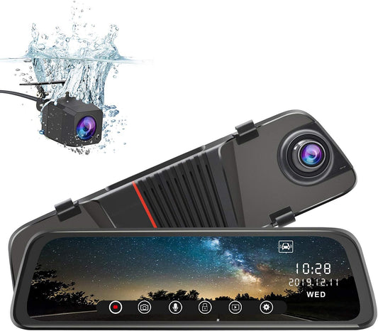 AWESAFE Rétroviseur Dashcam 1080P 10 pouces Caméra de voiture avant et arrière avec 170 degrés grand angle WDR Vision nocturne Enregistrement en boucle Capteur G Détection de mouvement Mode de stationnement