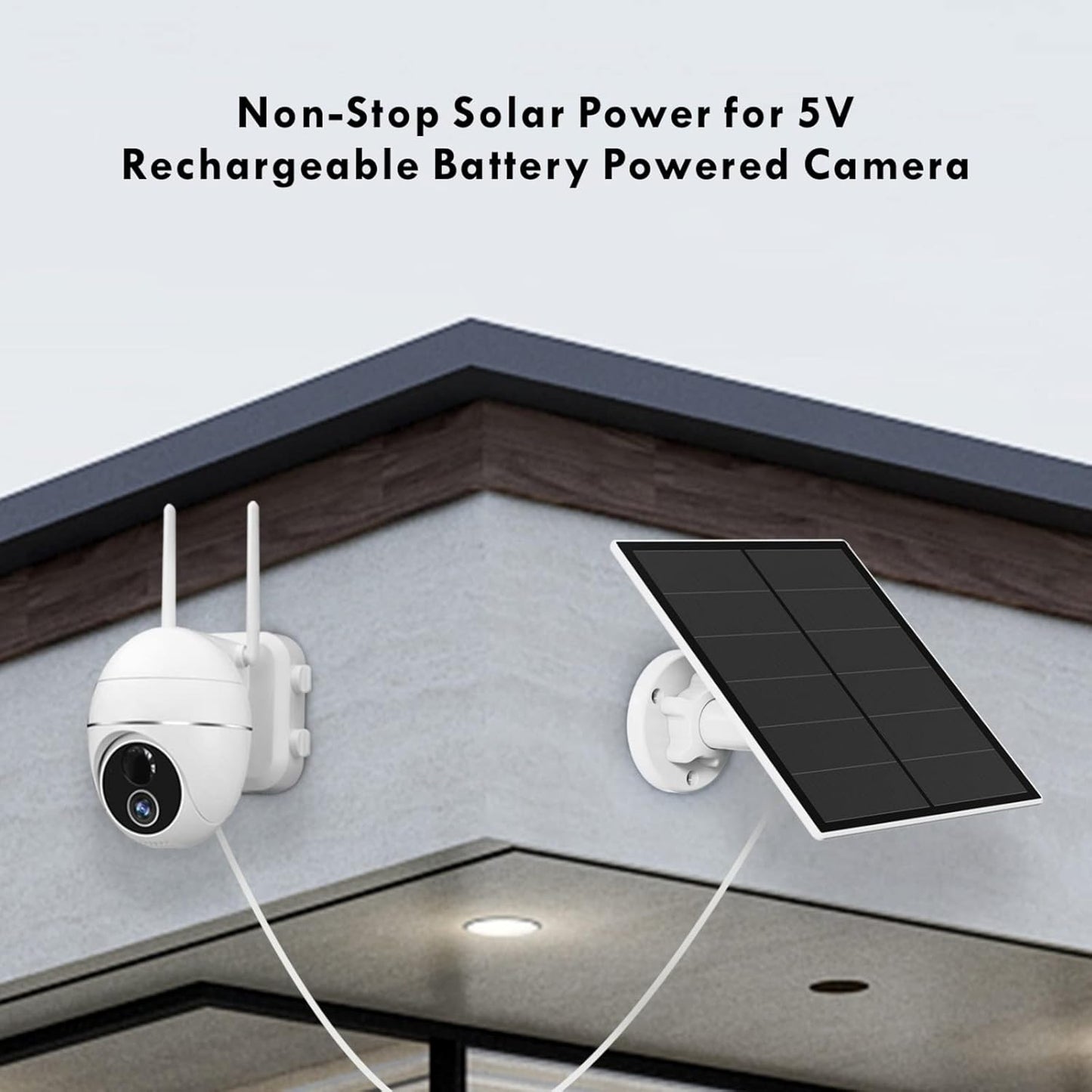 Panneau Solaire pour Caméra de Sécurité, 5W pour Micro USB et USB-C Port Caméra Extérieure Rechargeable, Panneaux Solaires avec 9.8ft Cable, Support Mural Ajustable, Traditionnel 2 Pack