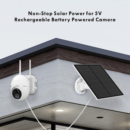 Panneau Solaire pour Caméra de Sécurité, 5W pour Micro USB et USB-C Port Caméra Extérieure Rechargeable, Panneaux Solaires avec 9.8ft Cable, Support Mural Ajustable, Traditionnel 2 Pack
