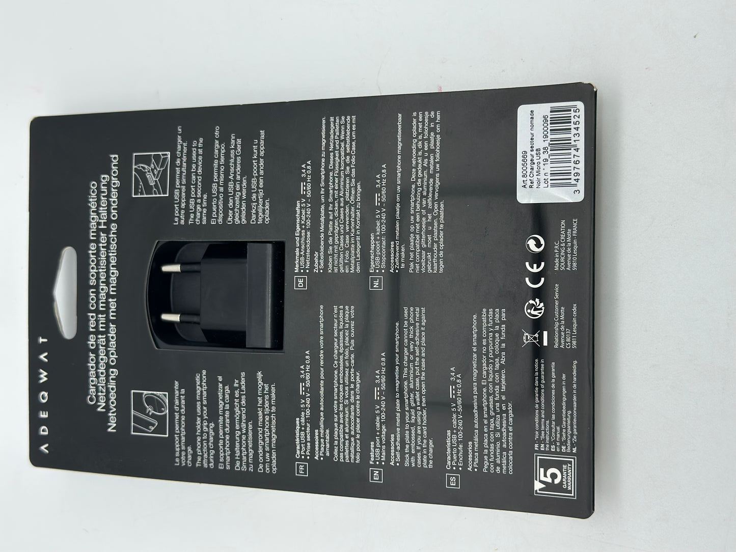 ADEQWAT Chargeur Secteur Magnetique Noir-Cable USB C