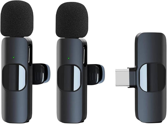 Microphones sans Fil pour Android, Microphone Bluetooth à Clipser sans Fil, Mini Microphone Cravate pour Enregistrement vidéo, Diffusion en Direct, Vlog, Youtube, TikTok (2 micros