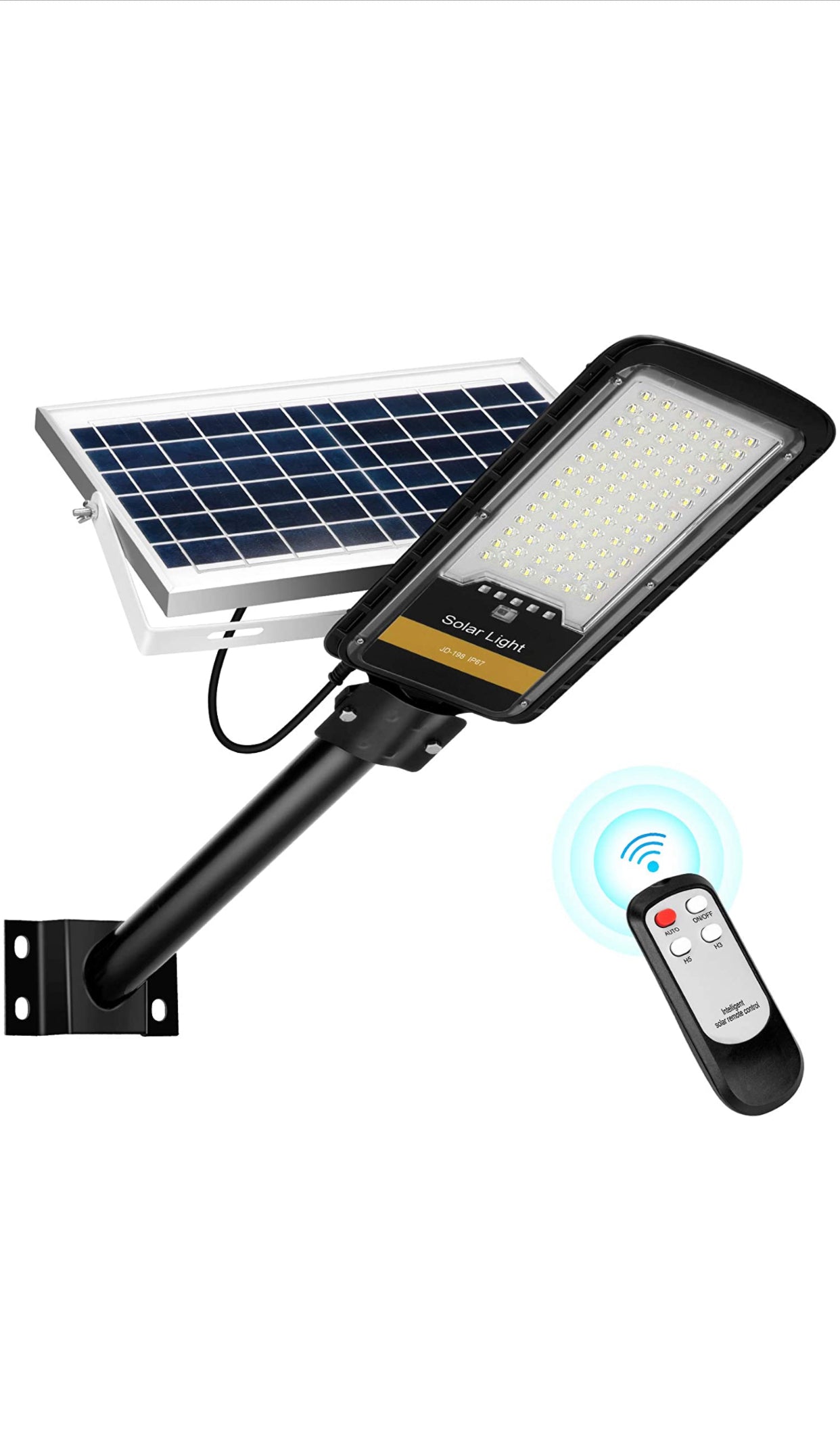 Lampadaire lampe solaire extérieur 80W 6500K 800LM avec télécommande IP67 étanche neuve