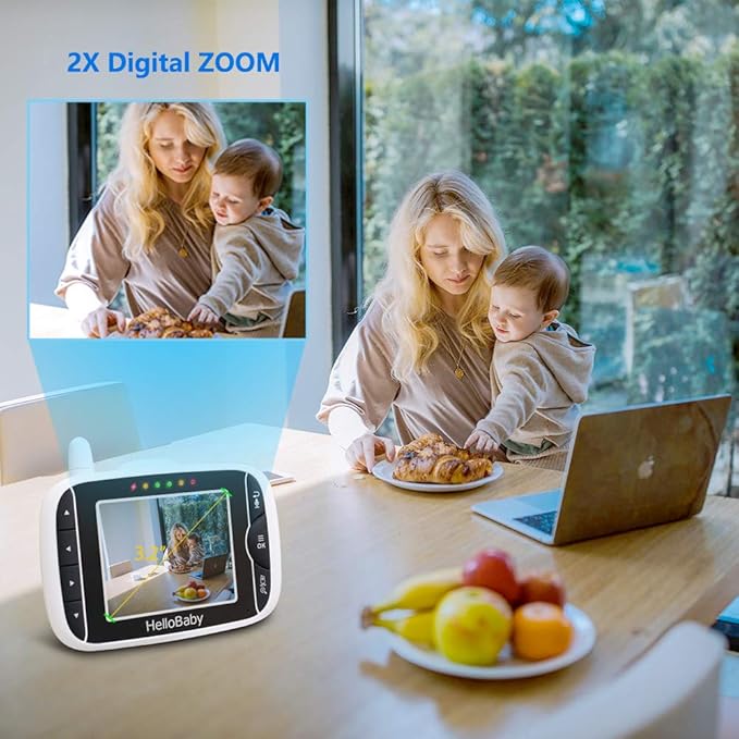 HelloBaby Babyphone HB32 Moniteur Vidéo sans Fil avec Appareil Photo Numérique, Camera Bebe Surveillance de la Température de Vision Nocturne et Système de Communication Bidirectionnelle