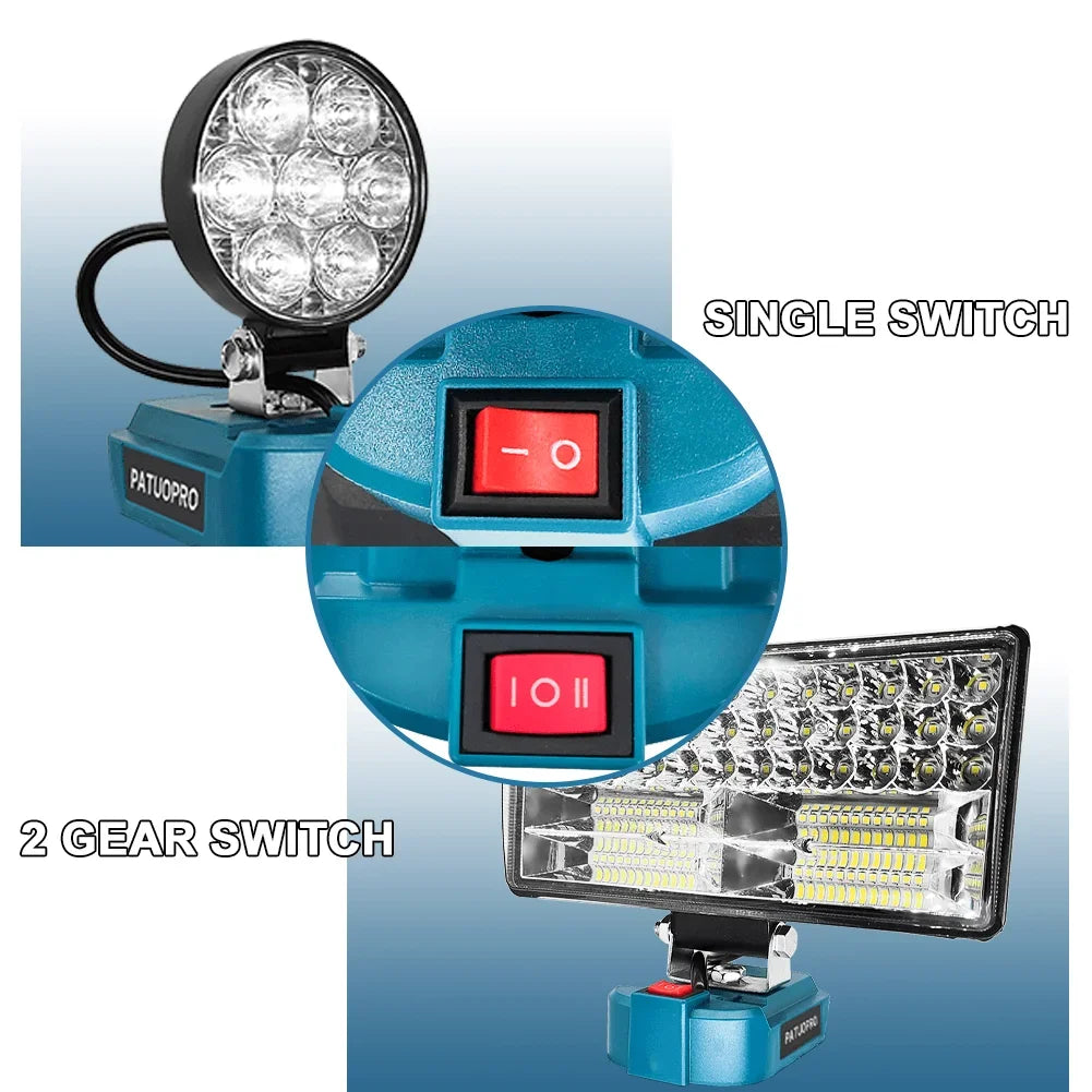 Lampe portable de travail LED sans fil pour chantier, projecteur Lampe de poche compatible avec batteries Makita 18v (pas de batterie)