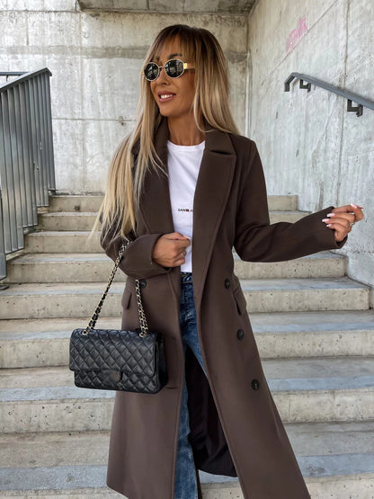 Manteau "Élégance Royale" – Coupe Longue ceinturée à Double Boutonnage