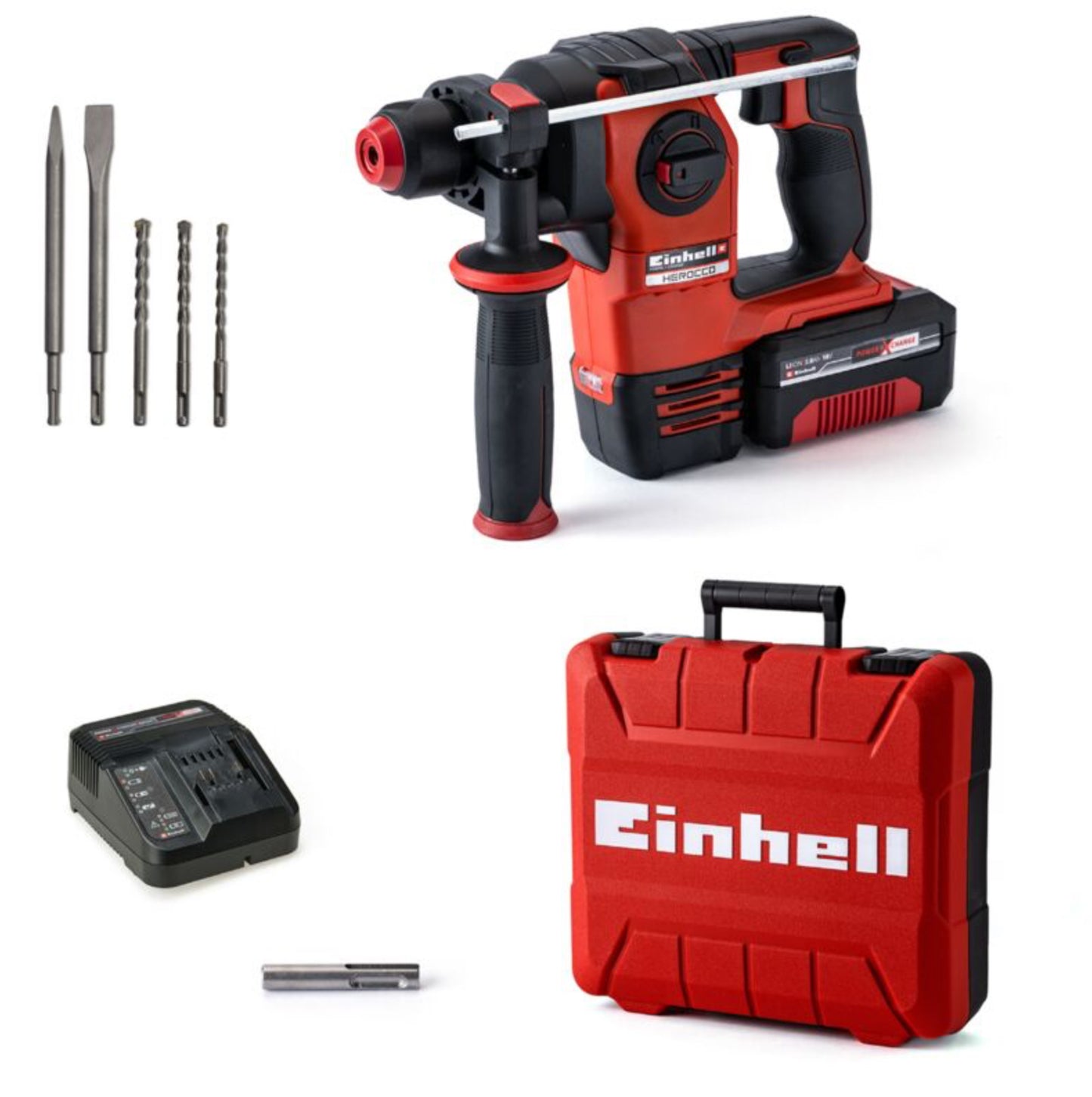 Einhell Professional Marteau Perforateur sans fil HEROCCO +5 - Power X-Change (18V, 2.2J, SDS-Plus, avec coffret de transport E-Box, moteur sans charbon) Livré avec Batterie 3,0Ah et Chargeur