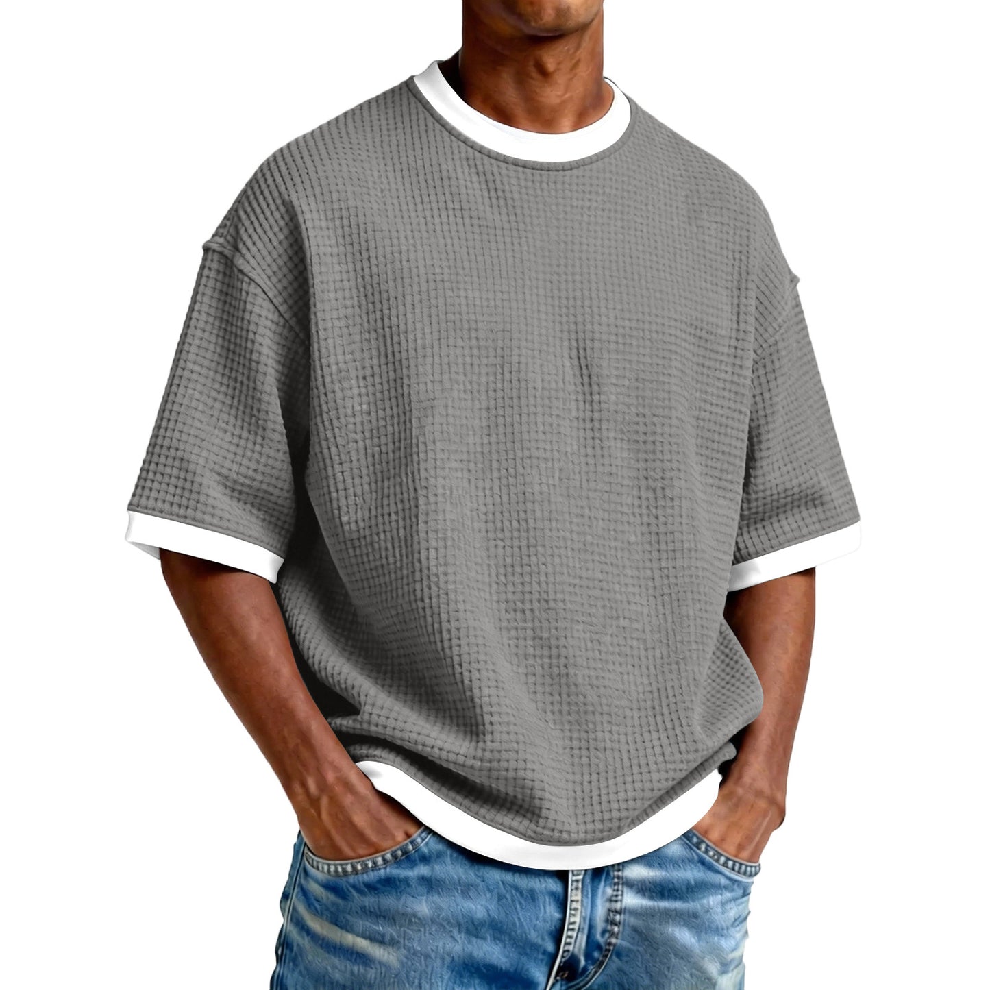 T-Shirt "Contrast-Edge" – Col Rond & Design Bicolore en Mélange de Coton