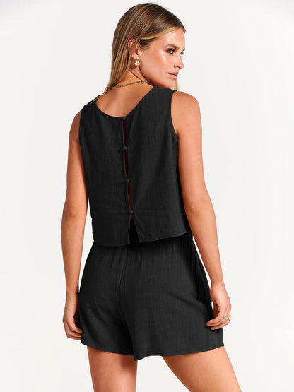 Ensemble pour femmes d'été sans manches et shorts à cordon de serrage Costume de mode 2pcs