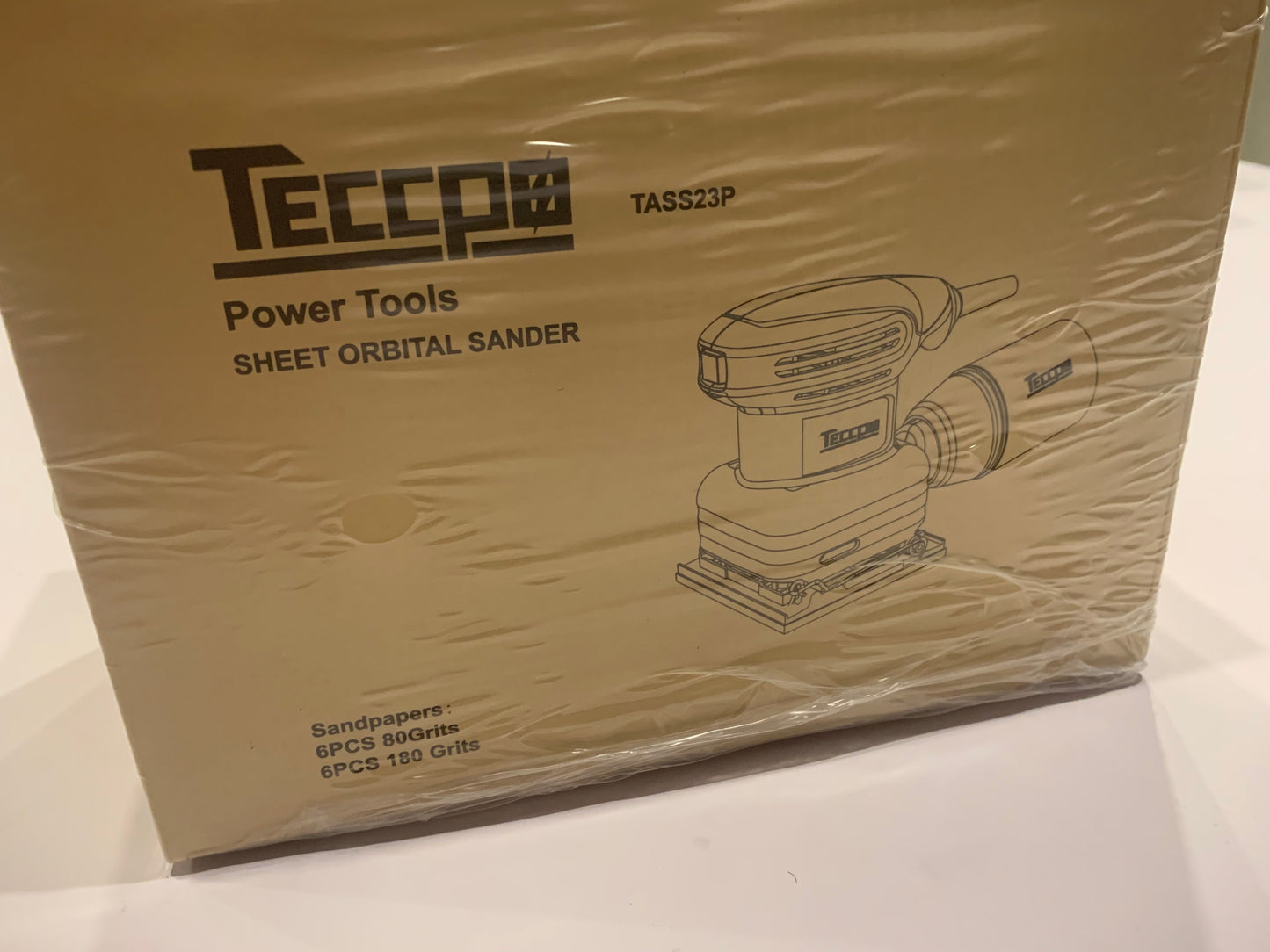 Ponceuses de Détail, TECCPO Ponceuse Vibrante 210W 14500 RPM, Moteur en Cuivre Fin, 12pcs Papiers de Verre, Surface Orbite 105x114mm, avec Sac de Poussière Recyclable