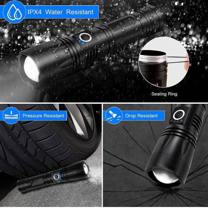 Lampe Torche Led Ultra Puissante, 10000 Lumens Zoomable étanche à l’eau neuve piles/rechargeable