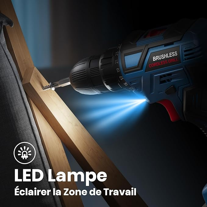 Perceuse Visseuse Sans Fil, 20V brushless avec 2 Batteries + chargeur 25 Accessoires neuves